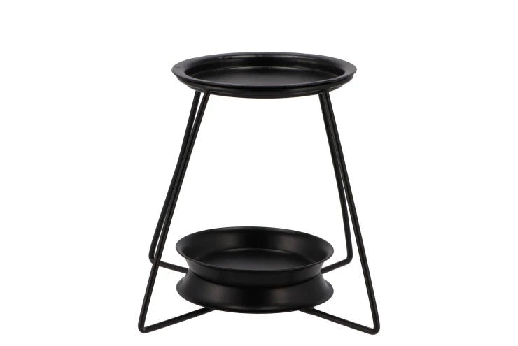 Brûle-parfum en métal noir au design minimaliste. Diffuse fondants parfumés ou huiles essentielles avec une bougie chauffe-plat. Élégant et fonctionnel.