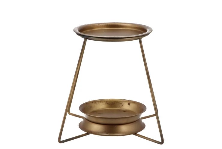 Brûle-parfum en métal doré au design minimaliste. Diffuse fondants parfumés ou huiles essentielles avec une bougie chauffe-plat. Élégant et fonctionnel.