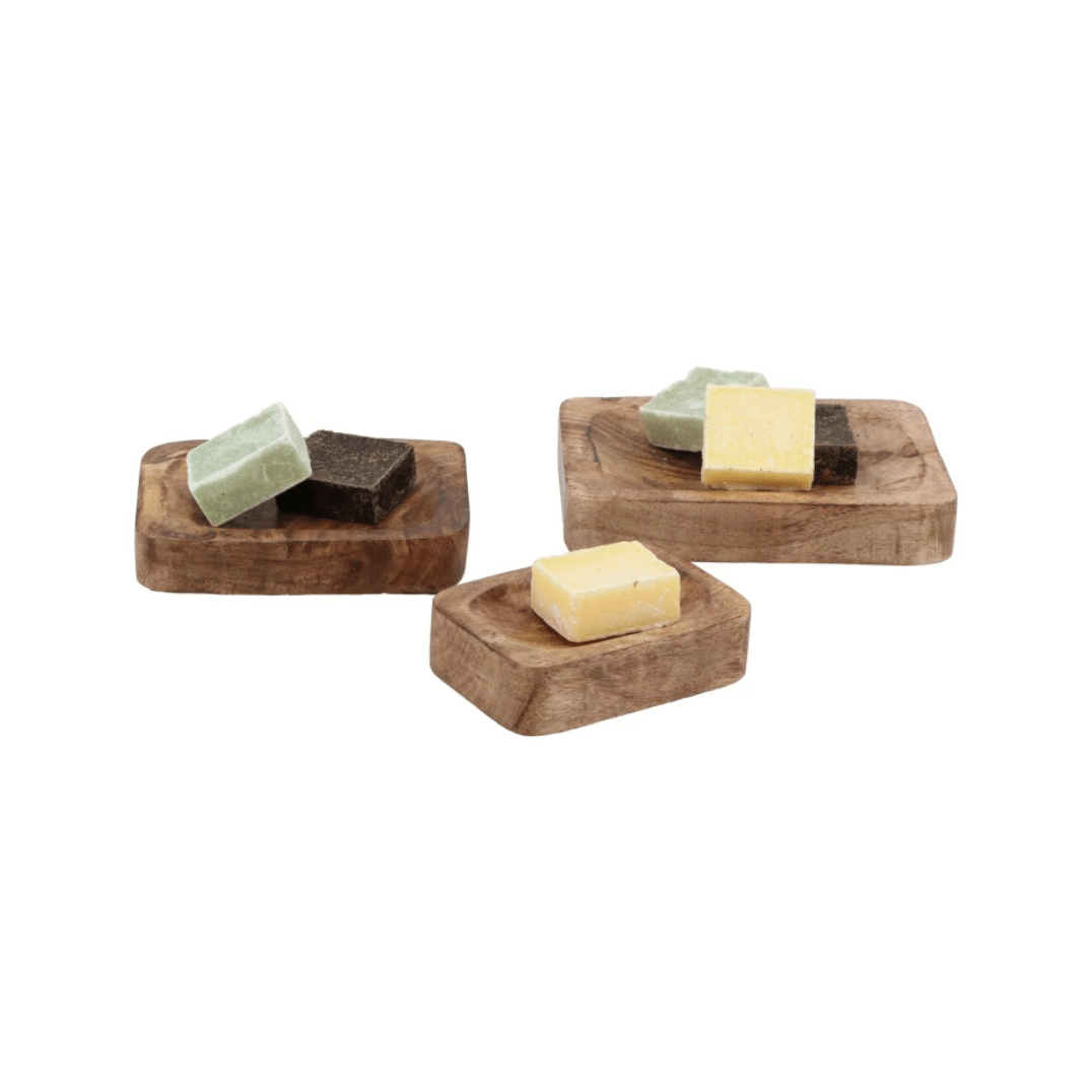 Porte-savon- bougie en bois brut naturel, idéal pour salle de bain minimaliste ou ambiance rustique. Support pour savons solides ou galets parfumés.