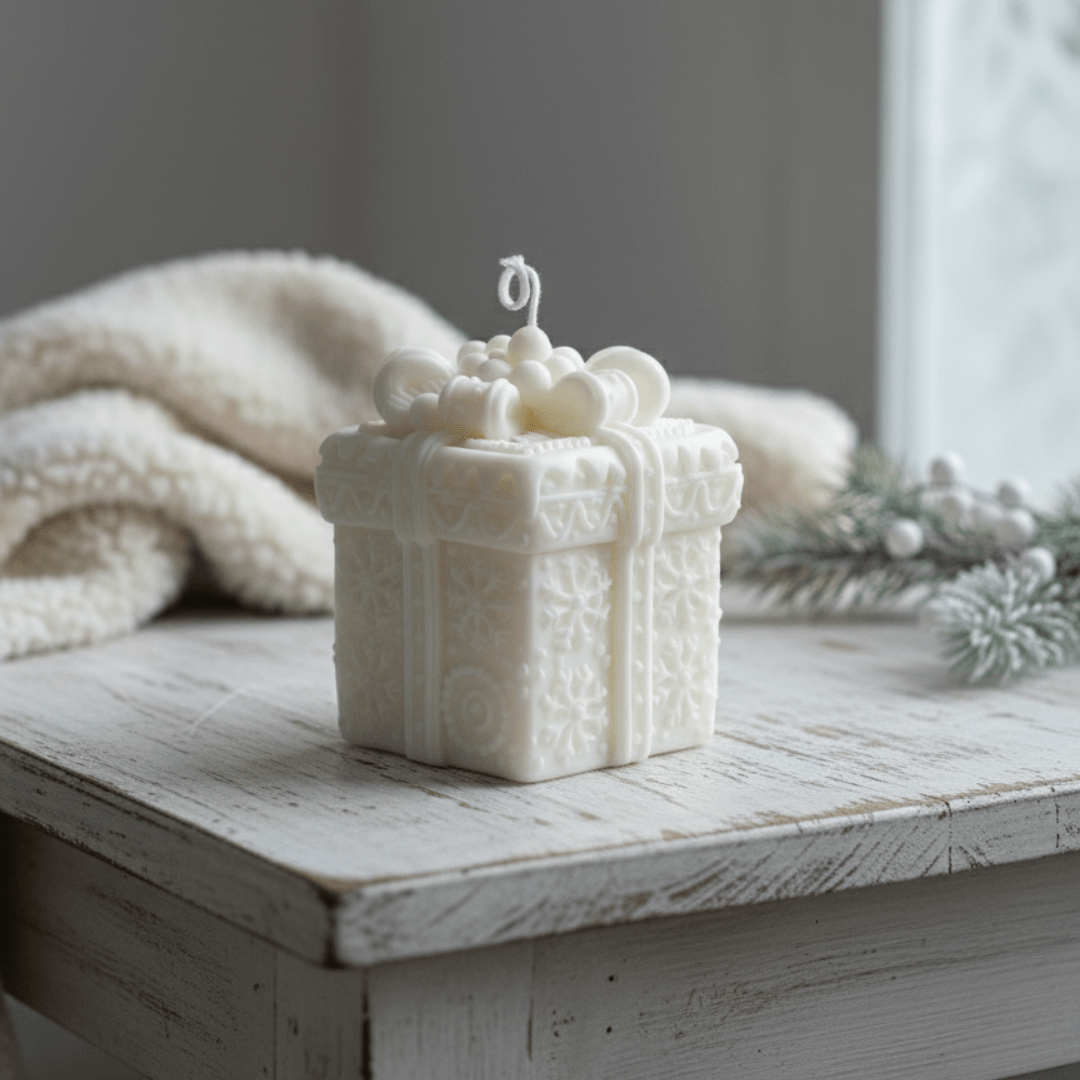 Christmas gift shaped candle