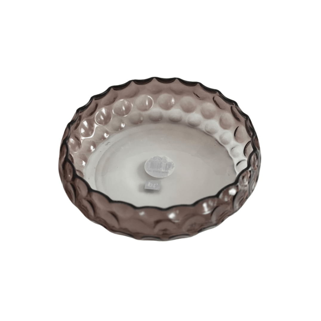 Coupelle en verre ambré avec relief bulles arrondies, idéale comme vide-poche ou support pour bougie, design élégant et texturé.