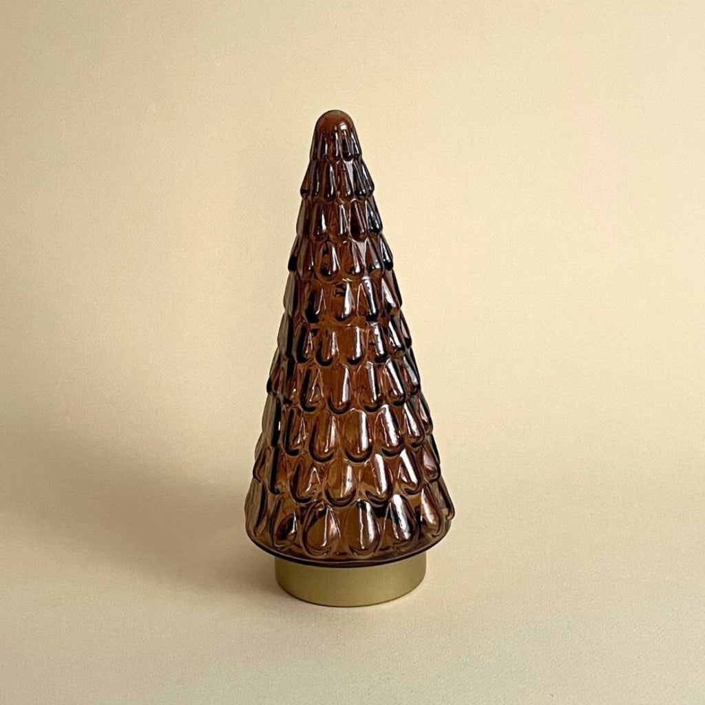 Lampe sapin en verre ambré
