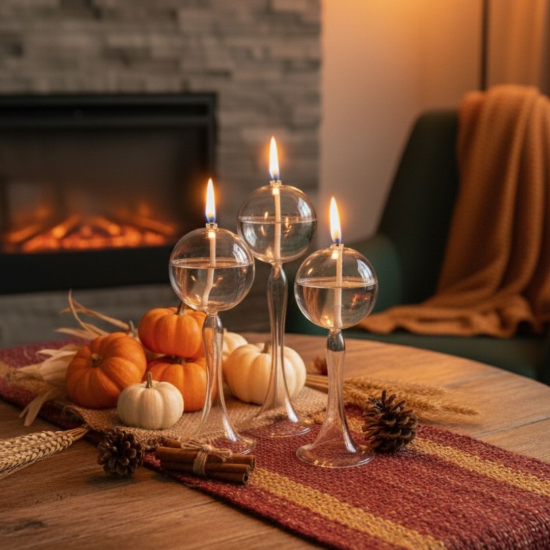Trio de bougies sphériques en verre – Collection Automne Élégante