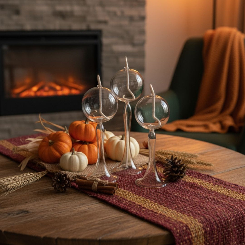 Trio de bougies sphériques en verre – Collection Automne Élégante