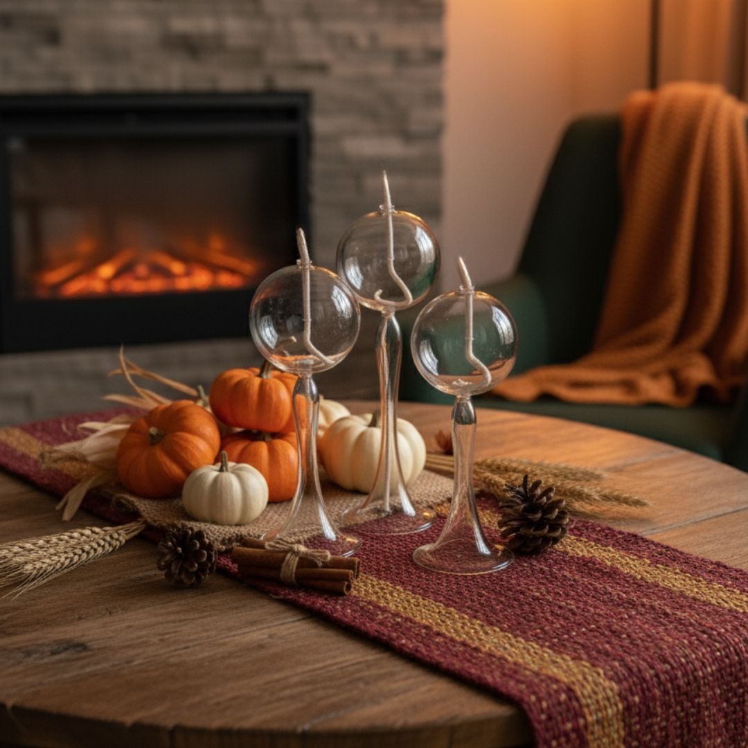Trio de bougies sphériques en verre – Collection Automne Élégante