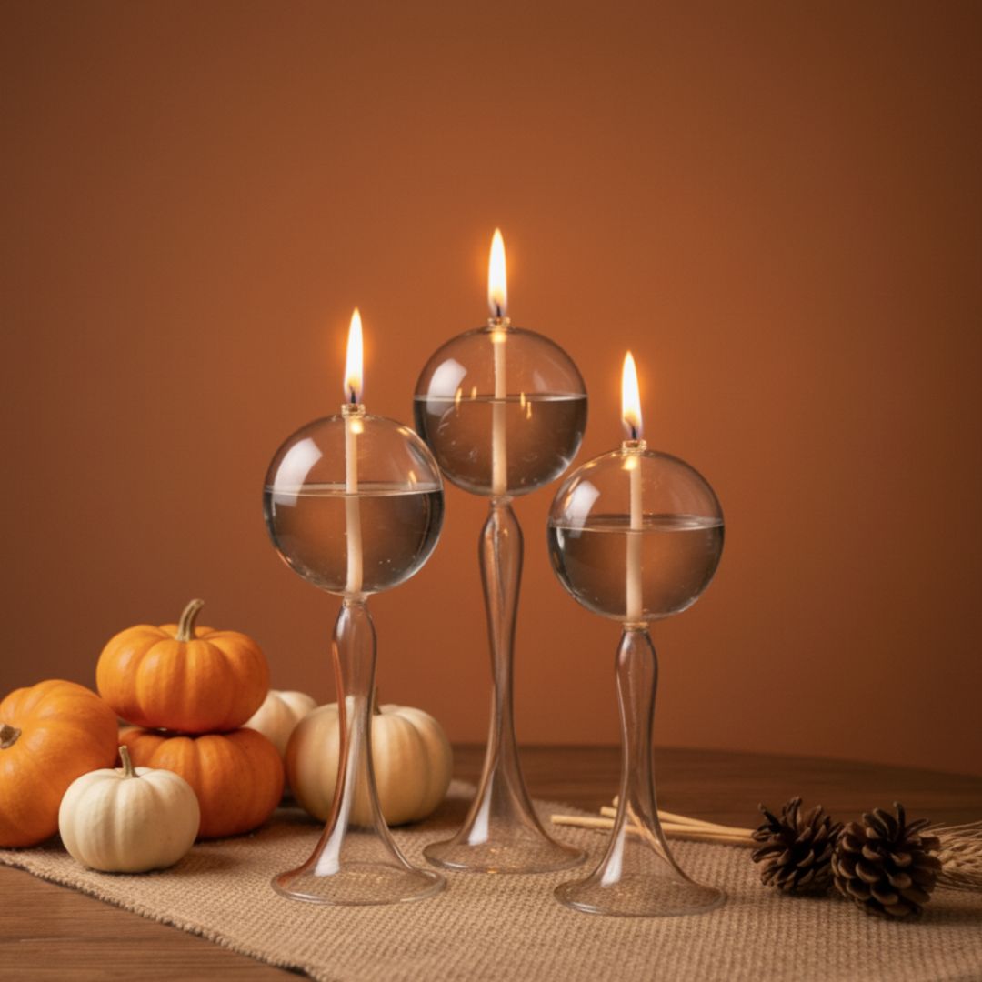 Trio de bougies sphériques en verre – Collection Automne Élégante