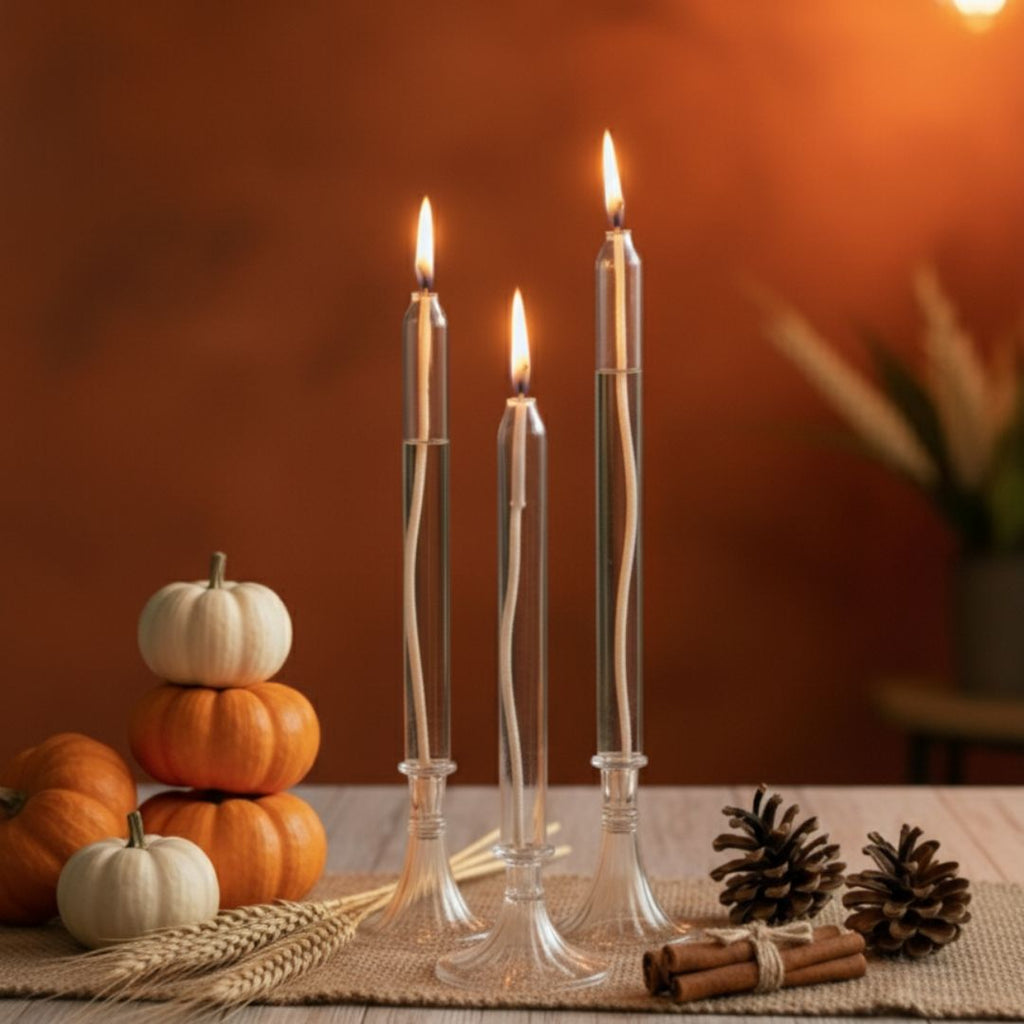 Trio bougies élancées en verre – Collection Élégance d’Automne