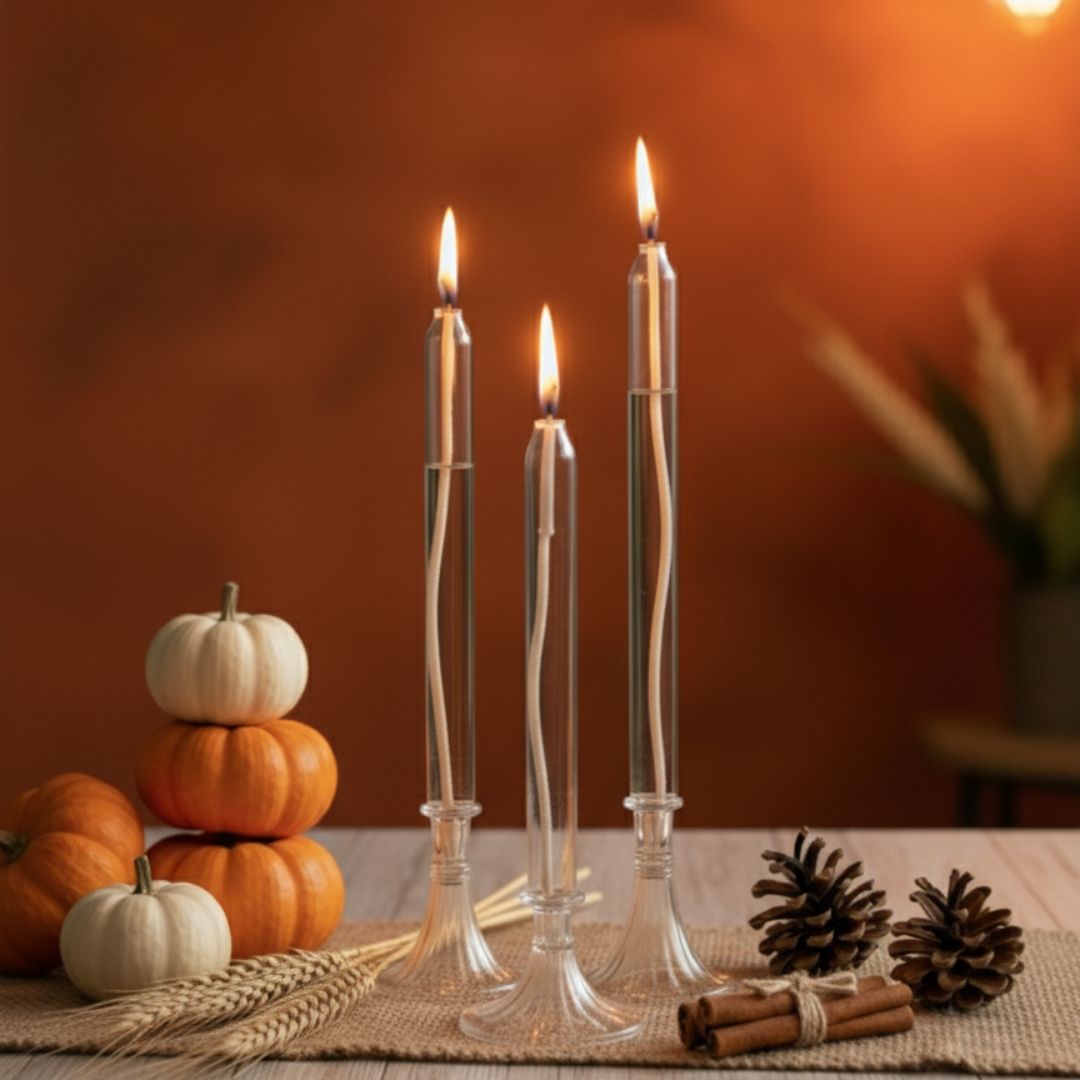 Trio bougies élancées en verre – Collection Élégance d’Automne