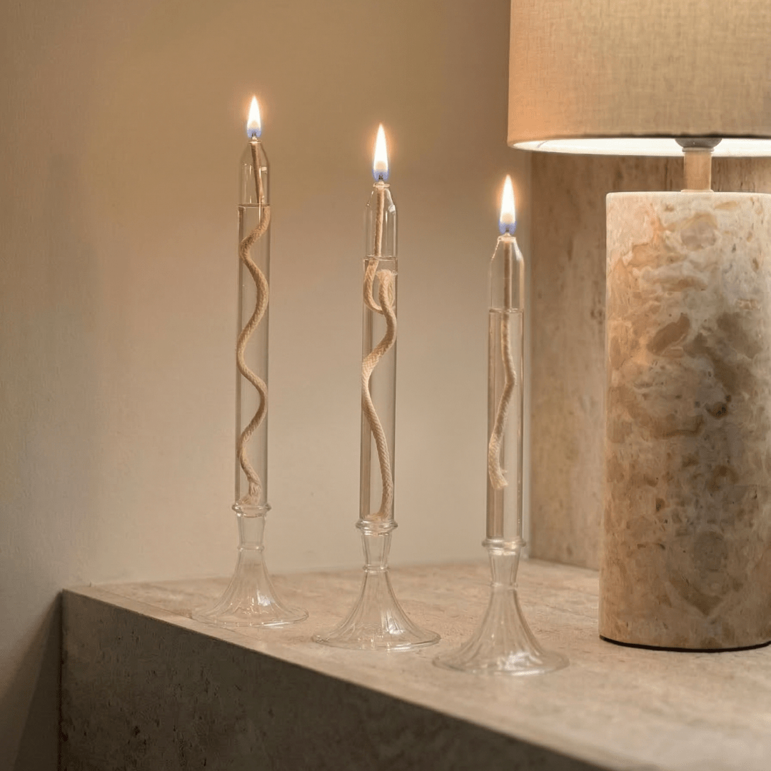 Trio of slender glass candles – Autumn Elegance Collection