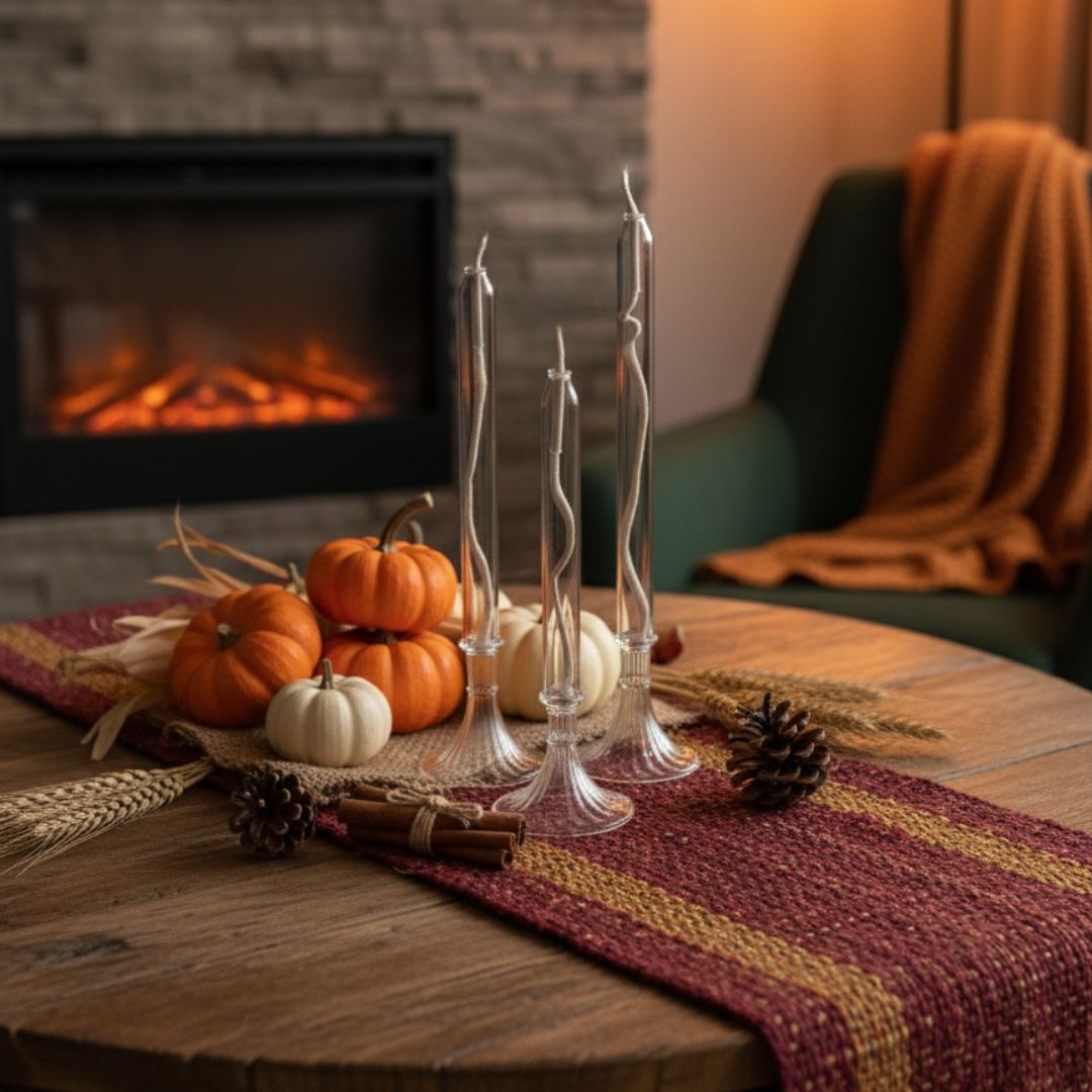 Trio bougies élancées en verre – Collection Élégance d’Automne
