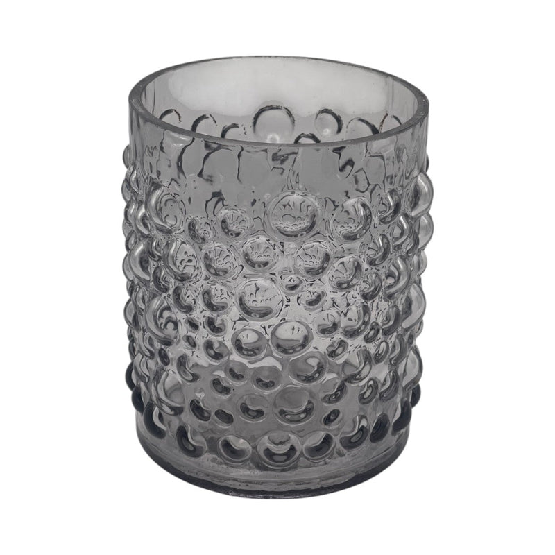 Récipient en verre transparent avec motifs en relief façon bulles, parfait pour une déco moderne ou comme photophore.